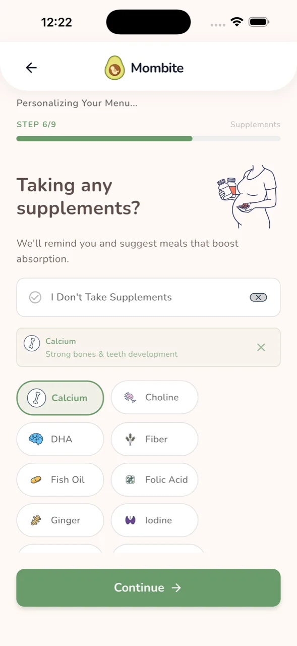Mombite app screen